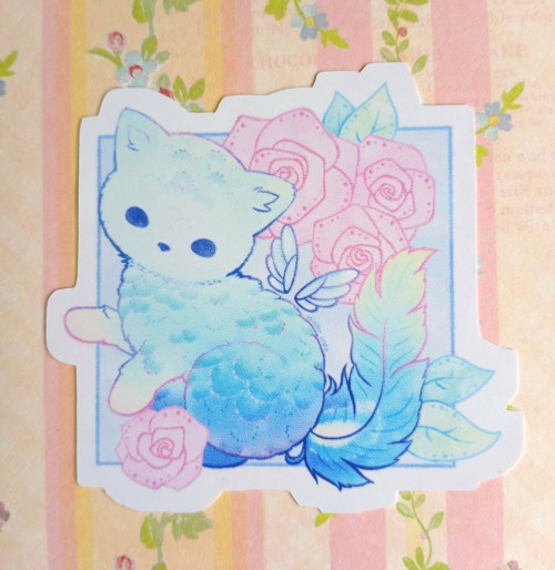 Feather Cat + Roses StickersVinyl cut stickers from $2.50. Matte, glossy, or transparent finish.~Reb
