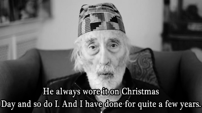 chalkandwater:Christopher Lee’s Christmas Message 2013 (and his Christmas hat)