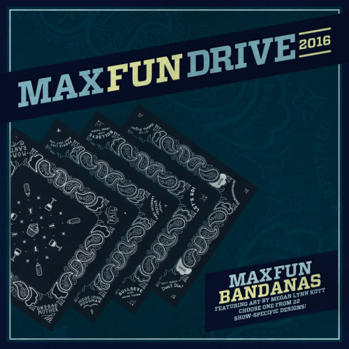 meganlynnkott:
“ Hey Friends! I wanted to share this project I did with you. I designed 22 show specific bandanas for all 22 of the podcasts on #MaximumFun. #MaxFunHQ is a creator owned comedy podcast network and listener donations fund their work!...