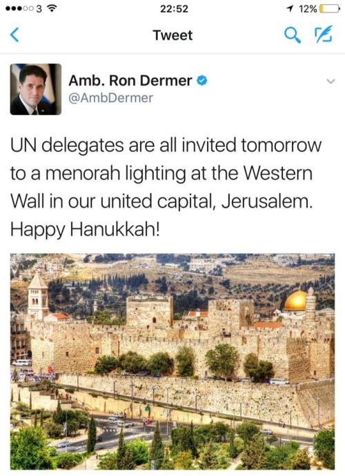 girlactionfigure: Israel’s Ambassador to the US makes a late charge for tweet of the day award