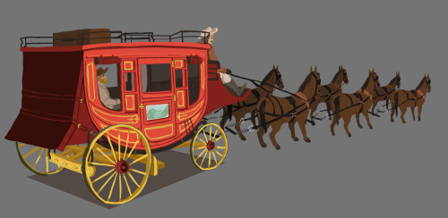 A prop design drawing of a stagecoach. I don’t think I had to use colour on this assignment, but I r