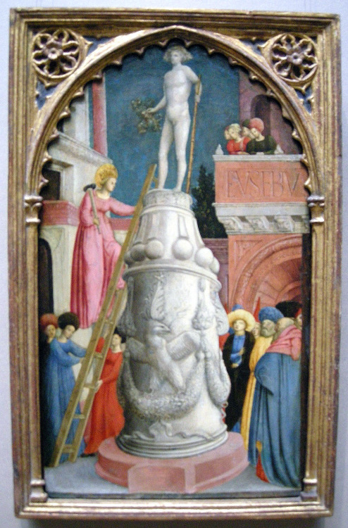 St. Apollonia takes down a pagan idol by Giovanni d'Alemagna, 1442-45