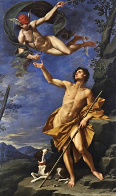 hadrian6:  Mercury and Paris. 18th.century. Donato Creti. Italian 1671-1749. oil/canvas.    http://hadrian6.tumblr.com