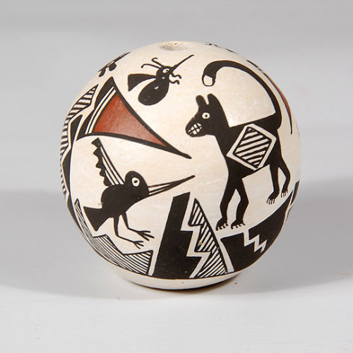 blushingcheekymonkey: barbara and joseph cerno - acoma pueblo small seed jar with mimbres designs