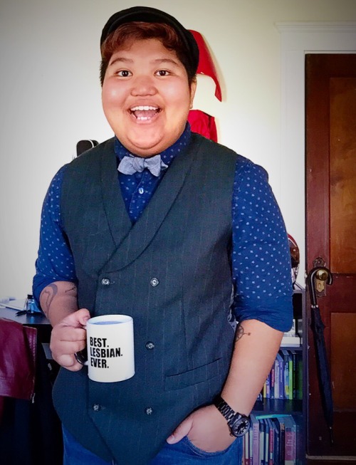 dapperxdyke: What I wore today! Featuring my tea that likes to compliment me every morning.