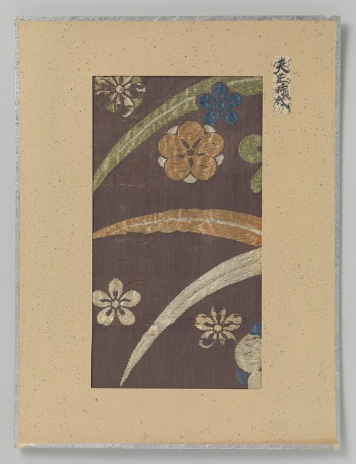 Embroidered textile fragments (Japan, 16th-19th century).1) Autumn plants (1764 - 1771)2) Wheels and