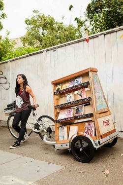 thepinakes:  Alicia Tapia is a school librarian and digital literacy instructor by day, and by night she brings the Bibliobicicleta to San Francisco’s Panhandle. More on this mobile library from Hoodline:On Tuesdays from 6pm-8pm, a roving bicycle-powered