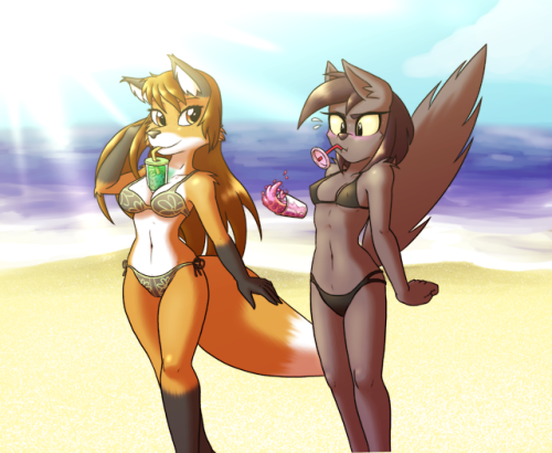 Boba Challenge commission for Aistarin of his kitsune OC Jodi and a very flustered Zoe.Tiddy version