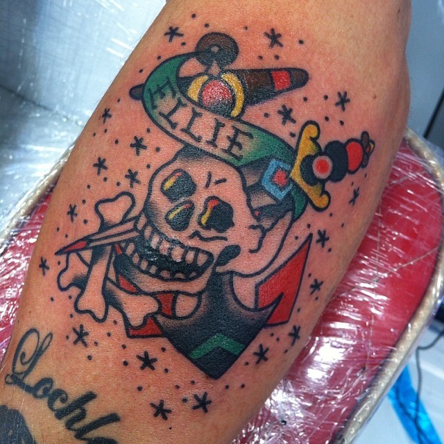 Tattoo uploaded by Annelise aka The Dotty Tattooist  Sailor Jerry dotwork  skull on the lower forearm  Tattoodo