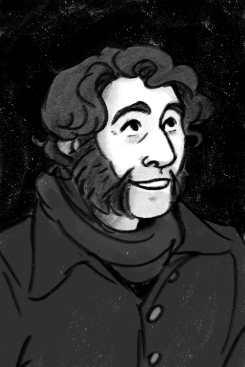 [Image description: Digital art. Very sketchy black-and-white portraits of Jopson, Bridgens, Hodgson