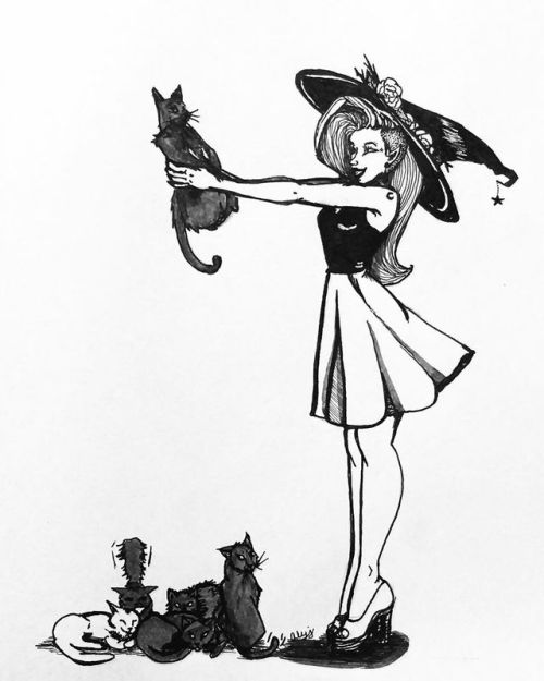 Day nine a witch-y lady with her “black cats” (and singular white cat) and all of their many “whiske