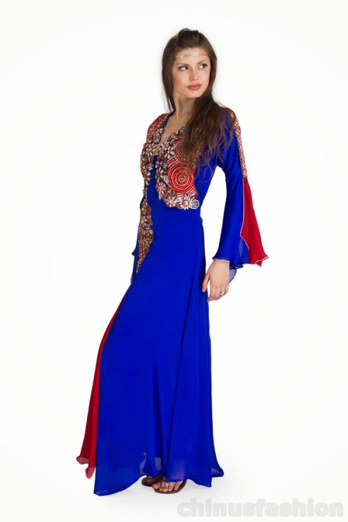 Atara Royal Blue And Red Chiffon Kaftan Looking for a gorgeous traditional alternative to modern sty