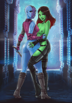 cartoonsexx:  Gamora and Nebula - Guardians