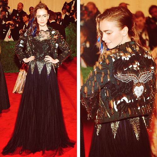 kinginthenorths:  Lily Collins at “PUNK: Chaos To Couture” Costume Institute Gala