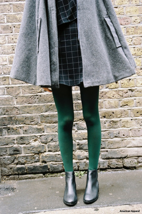americanapparel:  Fall layers in London, October 2014. Shop hosiery HERE.