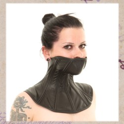 (via leather steel boned mouthcovering neck