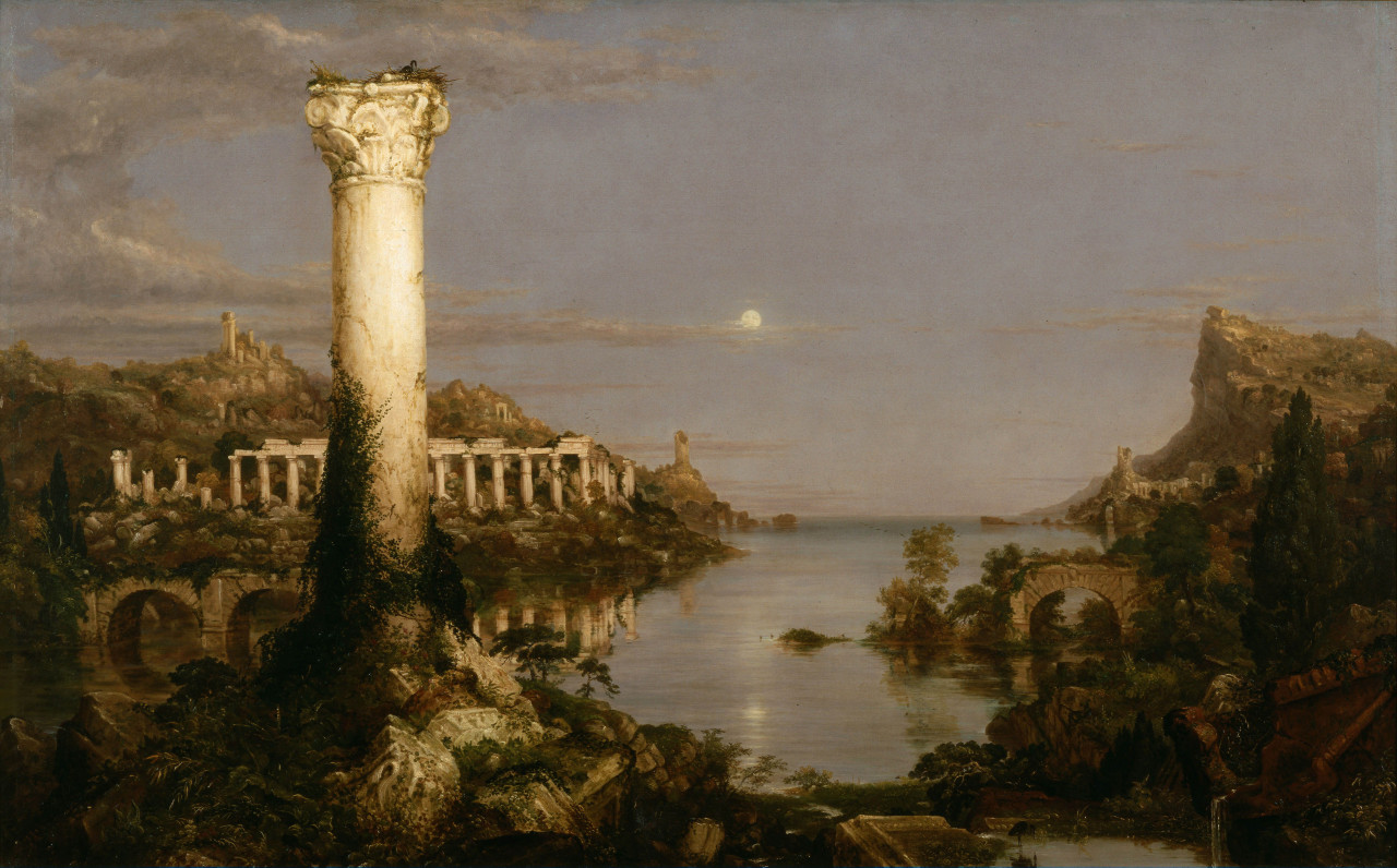 Thomas Cole - “El curso del imperio. Desolación” (1836, óleo sobre lienzo, 99 x 160 cm, New-York Historical Society, Nueva York)