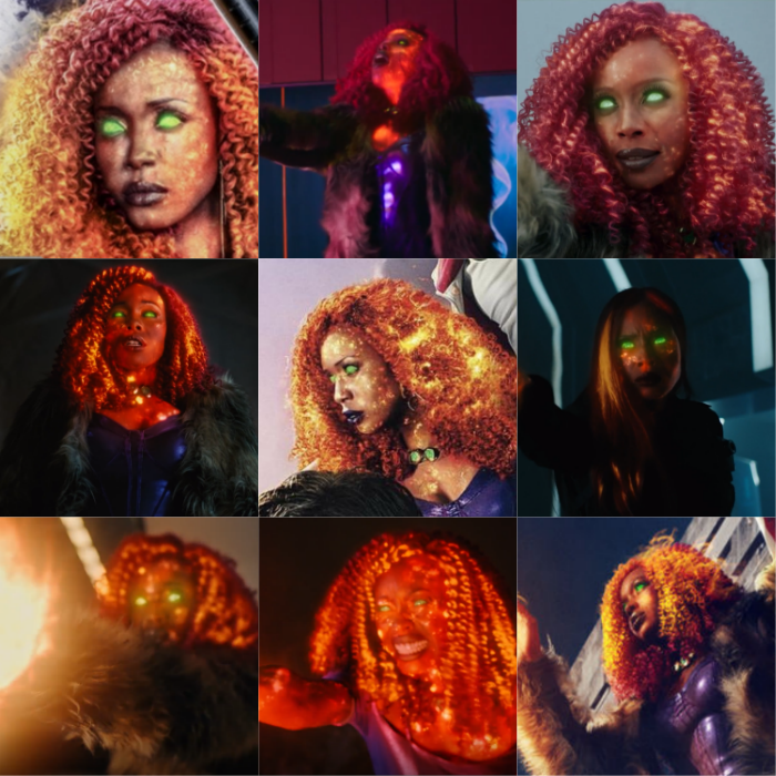 korytroy: “her race isnt an issue but isn’t starfire supposed to be orange.” “okay but she looks like a ghetto crackwhore hooker in that getup” kory in literally a bell bottom suit and mini-dresses with and w/o a fur coat. multiple starfires