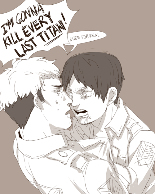 barleytea:  request in the stream- “eren would probably be screaming about killing titans while making out” ye 