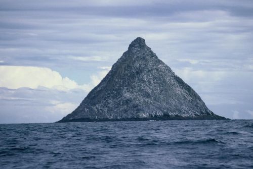 Geographic geometry: The Pyramid, a small island in the Chatham island group, New Zeeland. This remo