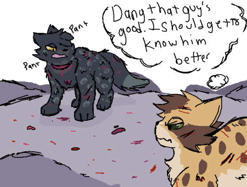 blood is all over the rocky floor. Sleepy Roach is panting, looking down at the blood beneath him. Osprey is looking at Sleepy, thinking, "Dang, this guy's good. I should get to know him better."