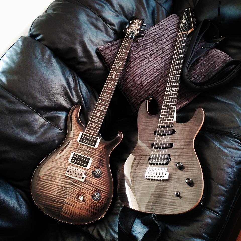 axestasy:  from Rob Chapman: a PRS and a Chapman ML-1 (loaded with Seymour Duncan