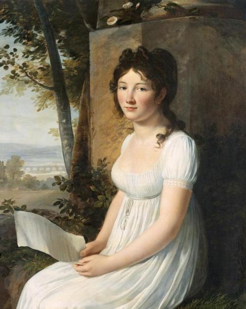 history-of-fashion:1800-1805 Louis-André-Gabriel Bouchet - Portrait of a young lady(Fondation Napolé