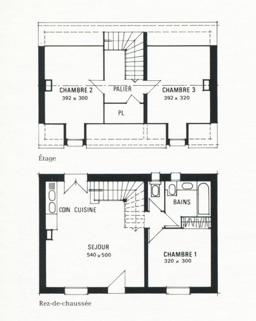 vintagehomeplans:France, 1981: AH 12A traditional rural cottage with a combined kitchen/living/dinin