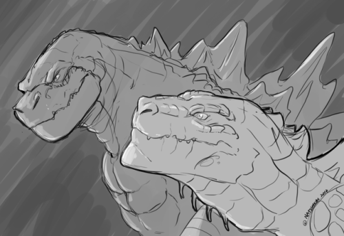 Time for some personal work, Godzilla and Zilla 15minutes doodle~