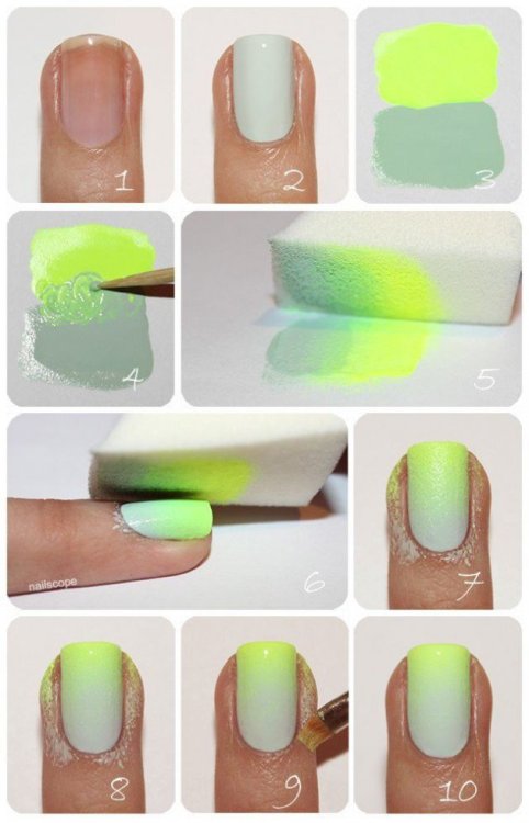 fashiondivadesign: (via Pretty Summer Manicure Tutorials - fashionsy.com)  Simple ombre nail effect.