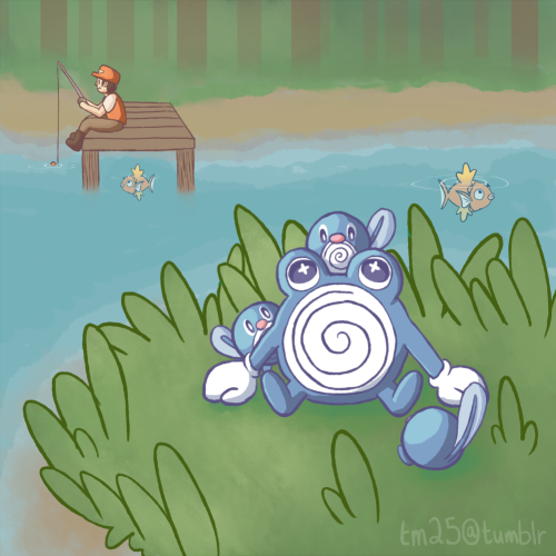 tm25:  Poliwhirl and some poliwags! Best stay away from that fisherman… done on my stream! —> http://twitch.tv/rosedoodle <— 