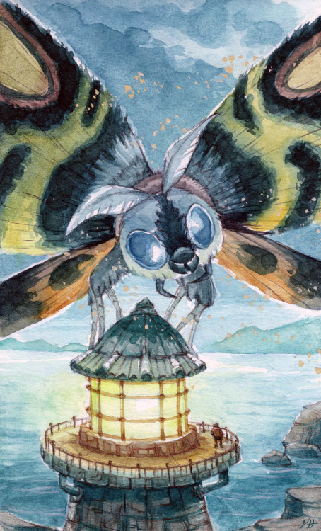 true-king-of-monsters: kevanhom: A lone lighthouse keeper meets the biggest moth that he’s eve