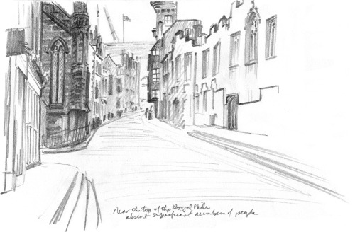 Part of The Royal Mile, Edinburgh.There were lots of people, I just didn’t draw them.