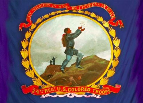 revoltedstates:“Let Soldiers in War Be Citizens in Peace.” Battle flag of the 24th USCT.