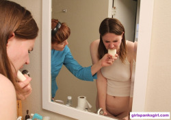 carlatedbundy-love:alexinspankingland:  Me getting my mouth washed out on my first shoot for girlspanksgirl.com   Me.  Except no, it&rsquo;s not, because it&rsquo;s me and Clare Fonda (and almost every other photo on this blog is of me, including all