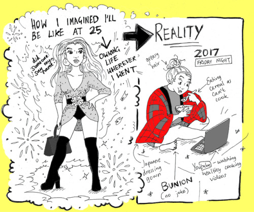 How I imagined my life would be like at 25…vs the realityink drawing