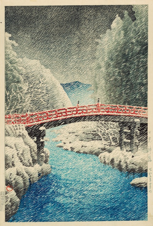 aic-asian: Snow at the Shin Bridge, Nikko (Nikko Shinkyo no yuki), Kawase Hasui, 1930, Art Institute