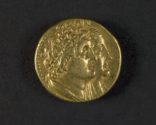 slam-ancient:Oktodrachm with Busts of Ptolemy I and Berenike…, Egyptian, 246, Saint Louis Art