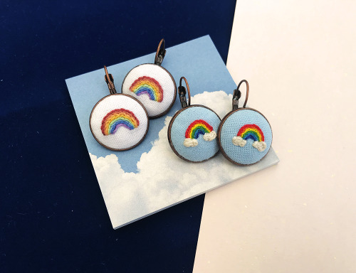 guileheroine:some rainbow earrings i made from leftover embroidery floss ☁️ ig / twitter / etsy