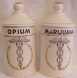 saint-louis-is-awful: sixpenceee: Vintage opium &amp; marijuana apothecary jars  a pot full of pot 