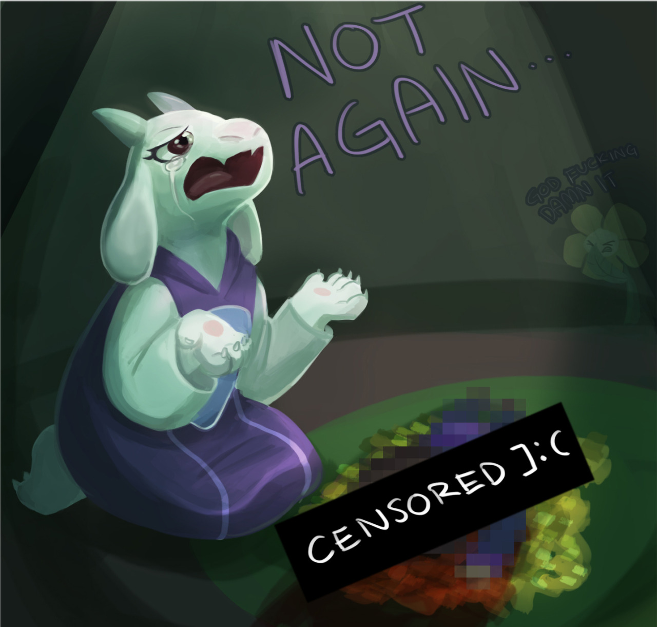 sharktunarts:  No way a bed of flowers can break your fall man, Frisk would just