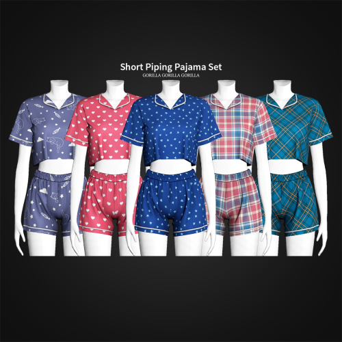 Short Piping Pajama Set is released publicly!Full Body/Top/bottomNew MeshAll LOD’sShadow MapNormal M