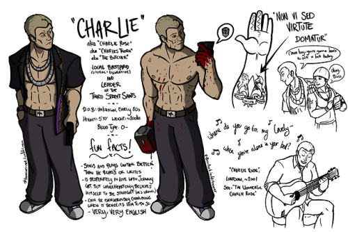 drtanner-art:HE HAS A CHARACTER SHEET NOW. ENJOY CHARLIE.If you want to know more about Charlie, you