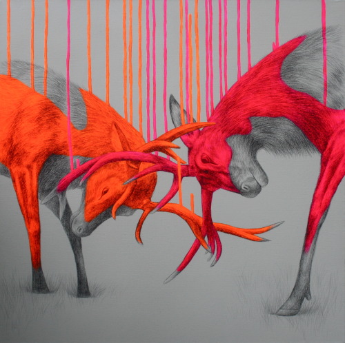 louisemcnaught:  New pieces available soon! Spray paint, pencil and acrylic on canvas (2015)