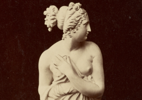 Detail of a late 19th century photograph of an unknown statue that likely dates to the Neoclassical 