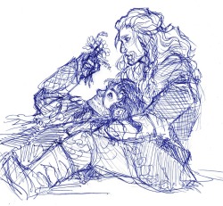 winchesterlicious:  Ahh I haven’t drawn in ballpoint in a while…if you screw up you have to make do, there’s no going back ahhh —- So the idea for this is that Fili was feeling down about something or other (maybe Thorin was extra snappy idk),