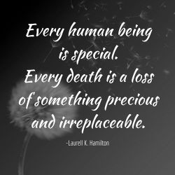 lkhofficial:  Every human being is special. Every death is a loss of something precious and irreplaceable.   #laurellkhamilton #quote #bookquote #anitablake #lkh 