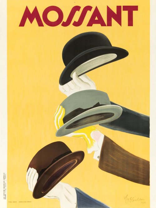 Leonetto Cappiello,, poster artwork for Mossant hats, 1938. Paris. Source