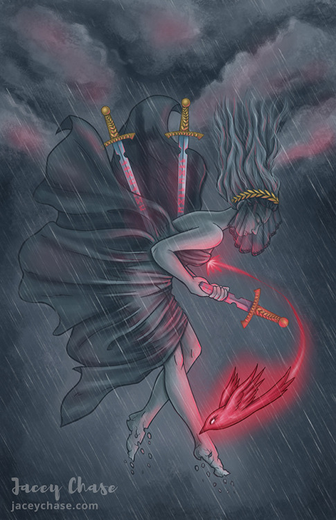  Based on the Three of tarot card. The card’s meaning relates to loss, heartbreak, sorrow, painful s