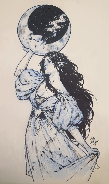 littlespaceofficer: Lady with a moon for the “moon” prompt.A bit weird haha! But hope you guys like 
